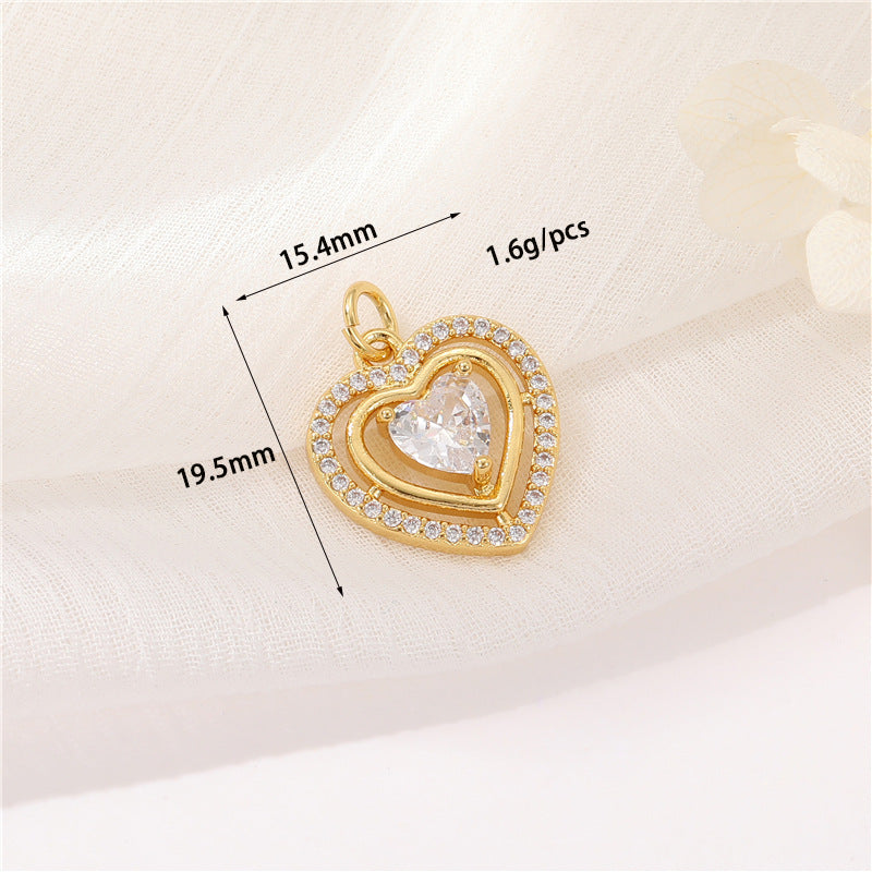 Pendentif à breloque 2 cœurs en émail époxy 14K GF strass embelli