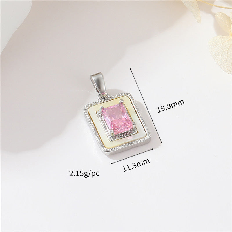 2 Square Oval Rectangle Oblong Charm Pendant Turquoise Shell Rhinestone Embellished 14K GF
