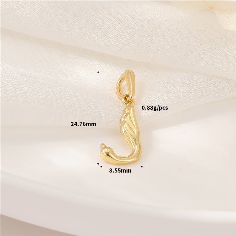 Pendentif à breloque AZ avec 2 ailes de cygne et initiales de l'alphabet 14K GF