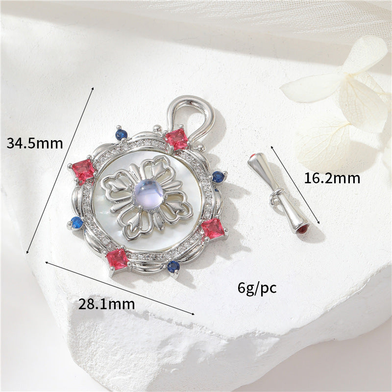 2 Saturn Crown Cable Chain Floral Wheel Lock OT Clasp 14K GF Resin Pearl Rhinestone Embellished Clasps Connector