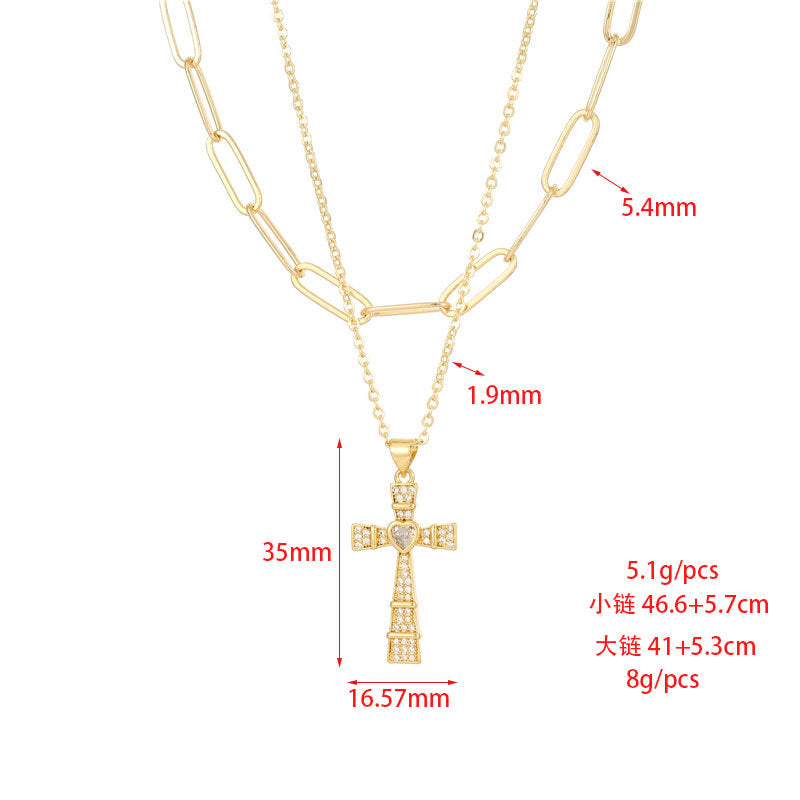 2 Blumen Kreuz Herz Rechteck Tarot Karte Charm Kabel Schlange Singapur Kette Halskette Strass verziert 14K GF Choker