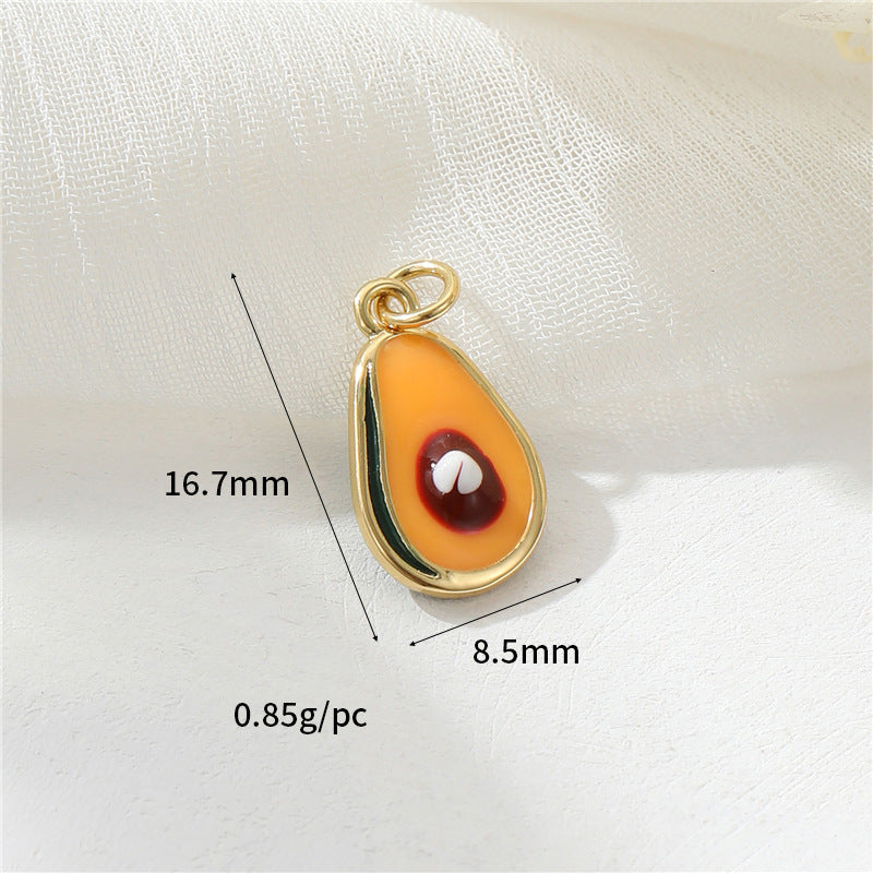 2 Grenade Durian Fraise Pomme Pitaya Orange Banane Ananas Citron Avocat Mangue Pastèque Fruit Charme Pendentif Émail Époxy 14K GF