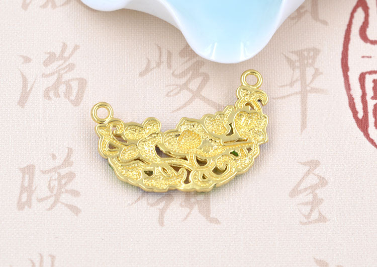 Argent sterling émail époxy double boucle lotus floral nouvelle lune pièce charme connecteur S925 trouver