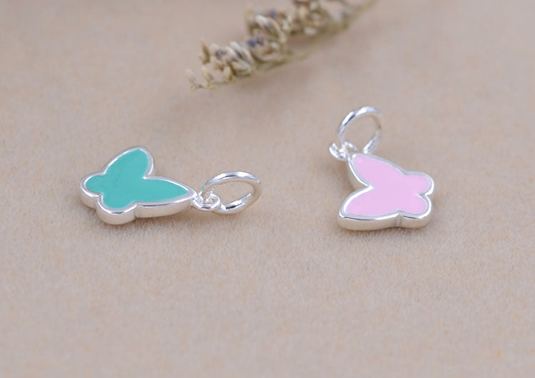 Pendentif à breloque papillon en forme de cœur en émail époxy en argent sterling S925