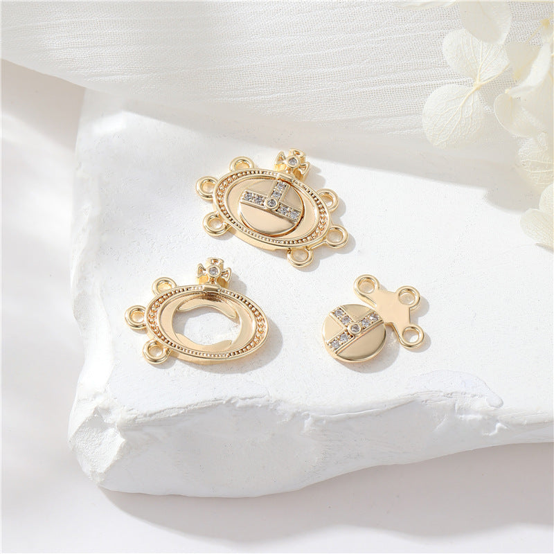 2 Saturn Crown Cable Chain Floral Wheel Lock OT Clasp 14K GF Resin Pearl Rhinestone Embellished Clasps Connector