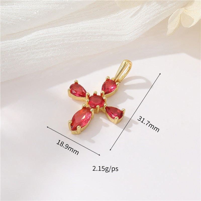 Pendentif à breloque 2 croix orné de strass 14K GF