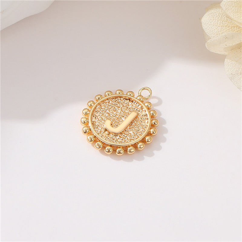 2 perles rondes à bord de pièce de monnaie initiale Alphabet AZ Charm Pendentif 14K GF