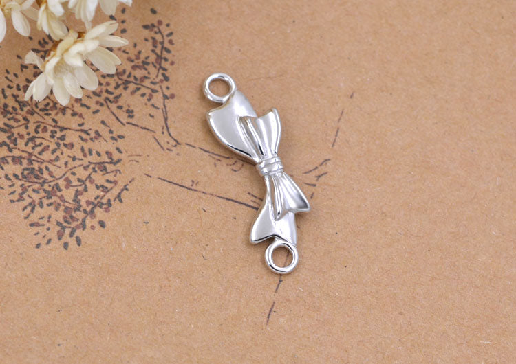 Sterling Silver Double Looped Branch Bowknot Love Rose Charm Connector S925 Finding