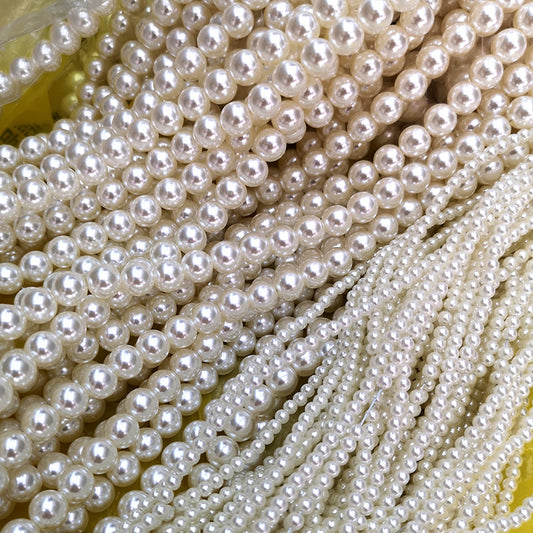 Bulk 100 Round Resin Pearl Beads White / Ivory Through Hole / Half Drilled NoHole Faux Pearls Jewelry Finding 3mm 4mm 6mm 8mm 10mm 12mm