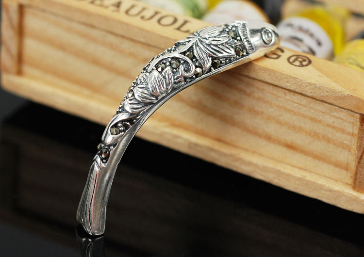 Sterling Silver Rhinestone Bent Fish Pipe Bead Spacer S925 Finding