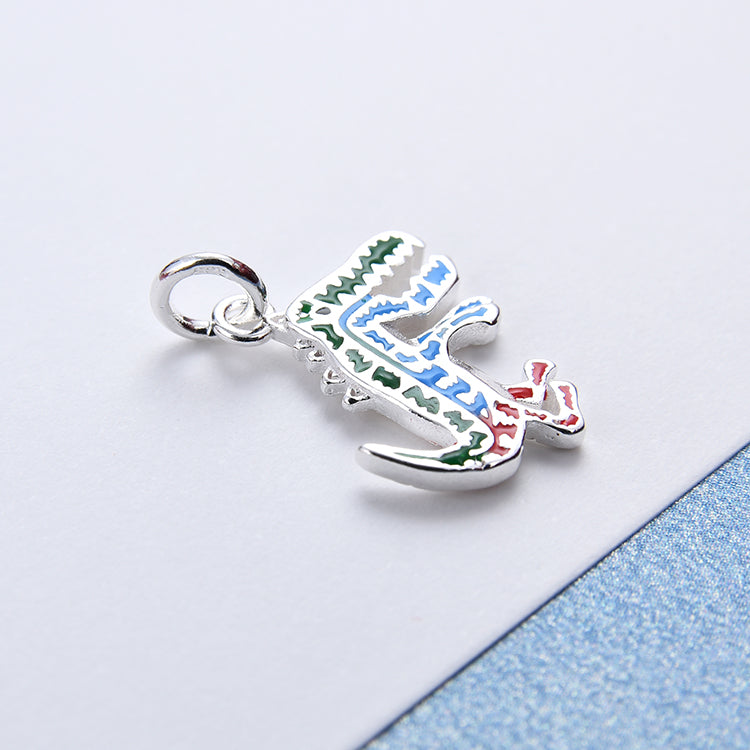 Pendentif à breloque en forme de dinosaure UFO NoLove Earth Cross arc-en-ciel en argent sterling S925