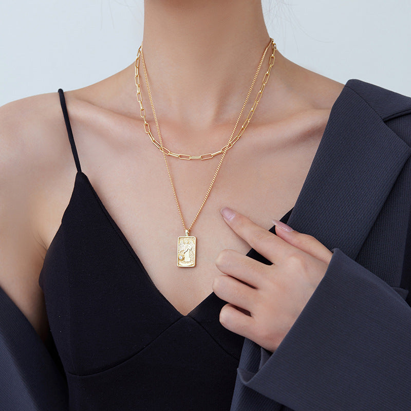 2 Blumen Kreuz Herz Rechteck Tarot Karte Charm Kabel Schlange Singapur Kette Halskette Strass verziert 14K GF Choker