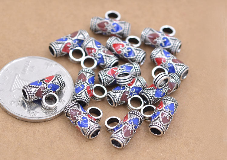 Sterling Silver Enamel Epoxy Column Pipe Bead Spacer with Loop S925 Finding