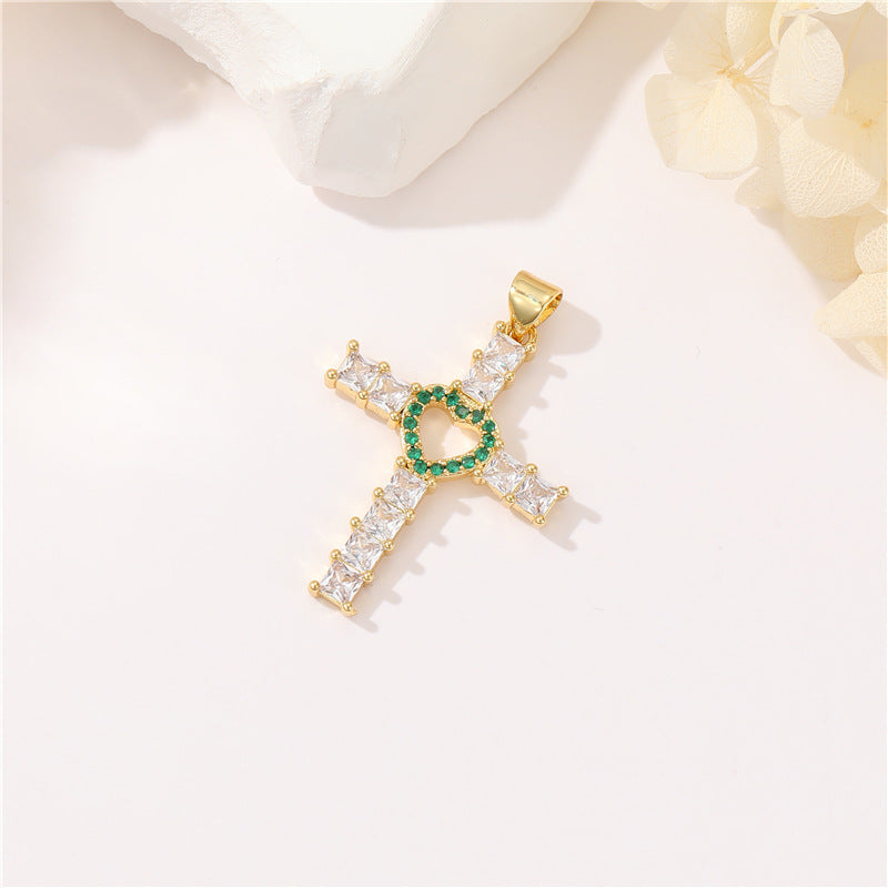 Pendentif à breloque 2 croix orné de strass 14K GF