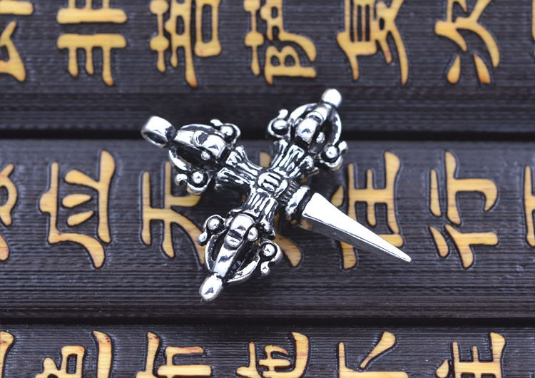 Sterling Silver Tiny Crossing Vajra Subduing Demonic Pestle Charm Pendant S925 Finding