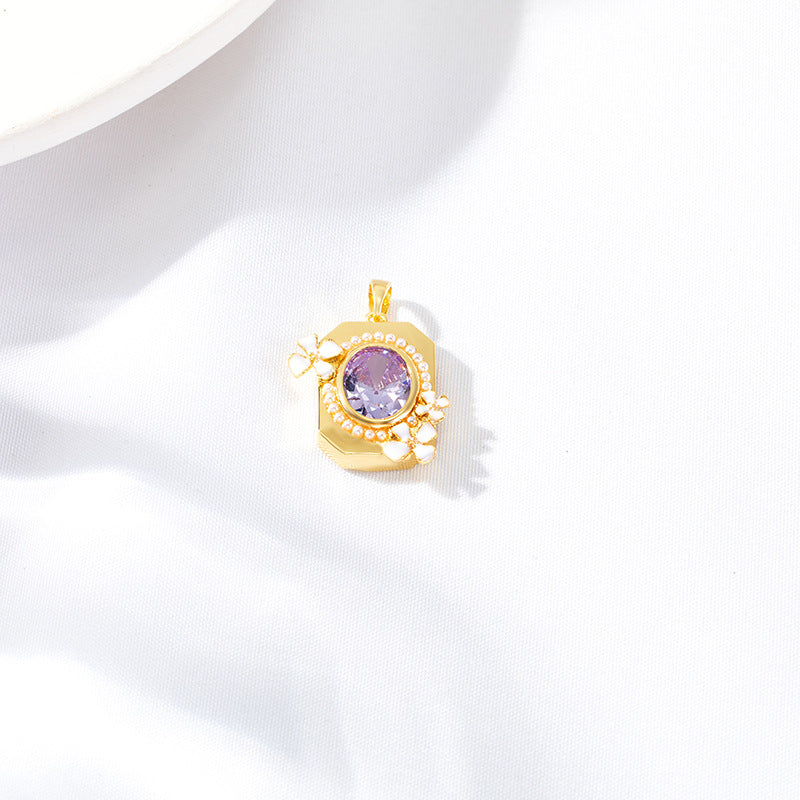 2 Oval Rectangle Charm Pendant Rhinestone Embellished 14K GF