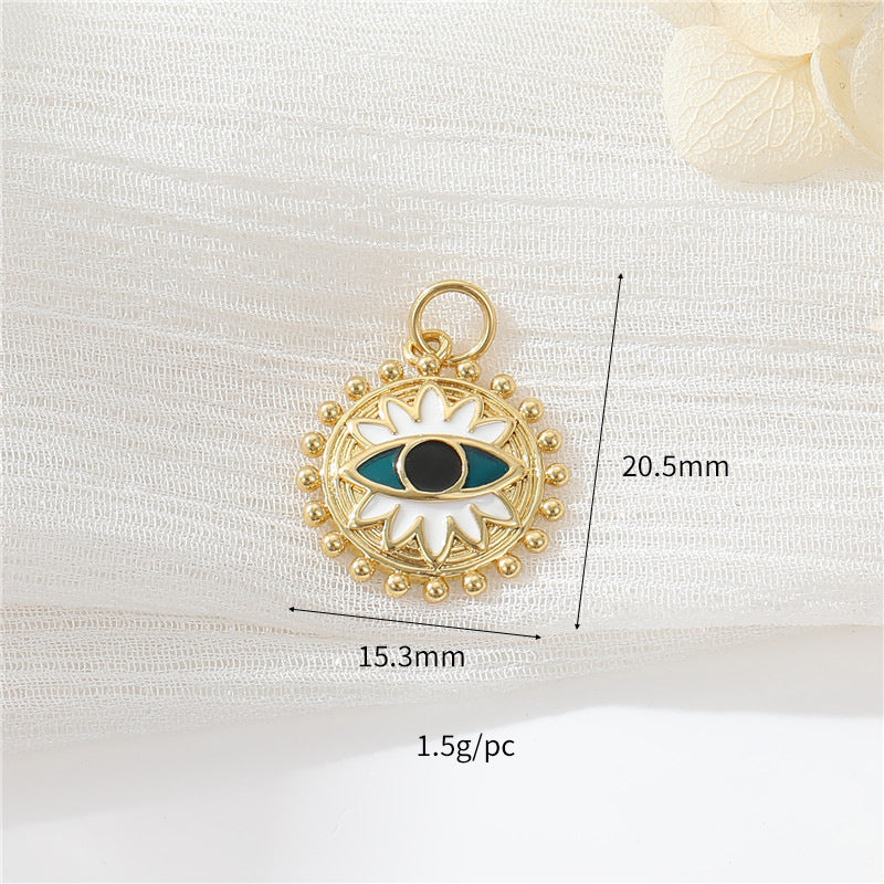 2 Evil Eye Moon Sun Charm Pendentif Émail Epoxy 14K GF Strass Embelli
