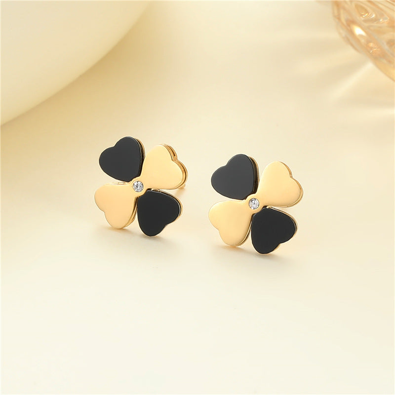 4 Émail Époxy Trèfle à quatre feuilles Orange Pastèque Floral Papillon Carré Coeur Cactus Boucles d’oreilles à tige 14K GF Strass Embelli Boucle d’oreille