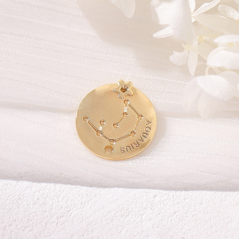2 Round Zodiac Piece Charm Pendant 14K GF