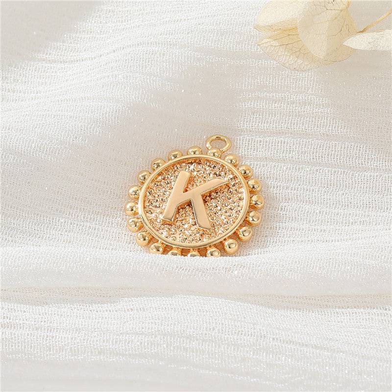 2 perles rondes à bord de pièce de monnaie initiale Alphabet AZ Charm Pendentif 14K GF