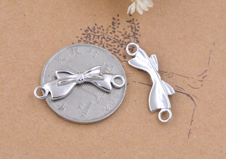 Sterling Silver Double Looped Branch Bowknot Love Rose Charm Connector S925 Finding
