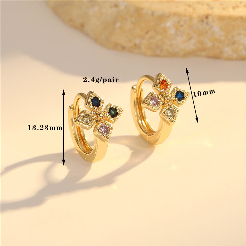 Boucles d'oreilles créoles à grille 4 étoiles ornées de strass 14K GF