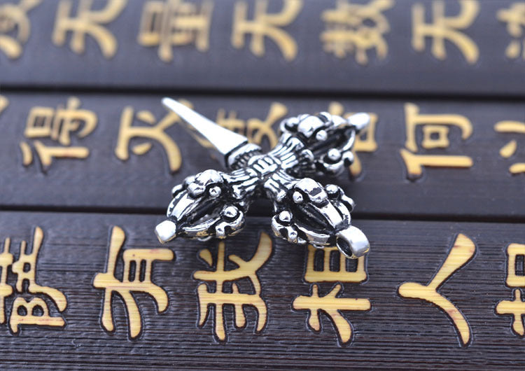 Sterling Silver Tiny Crossing Vajra Subduing Demonic Pestle Charm Pendant S925 Finding