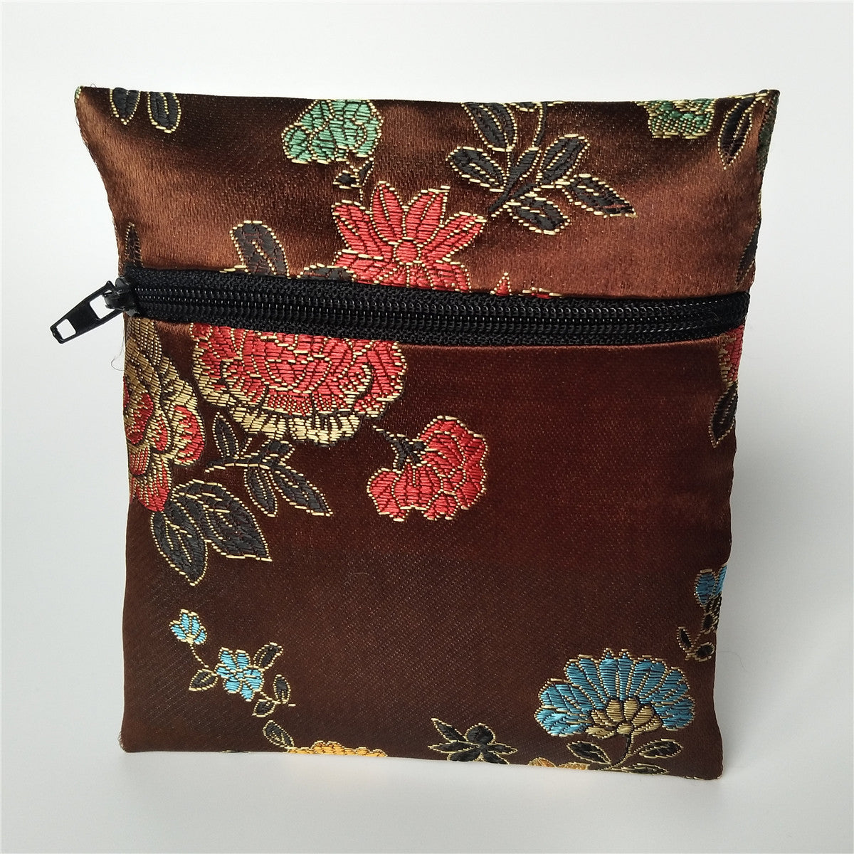 5x5" Colorful Floral Chinese Silk Pouch Pocket Money Coin Bag with Zip Grab Rosary Bead Traditional Packaging Bags for Jewelry Gift