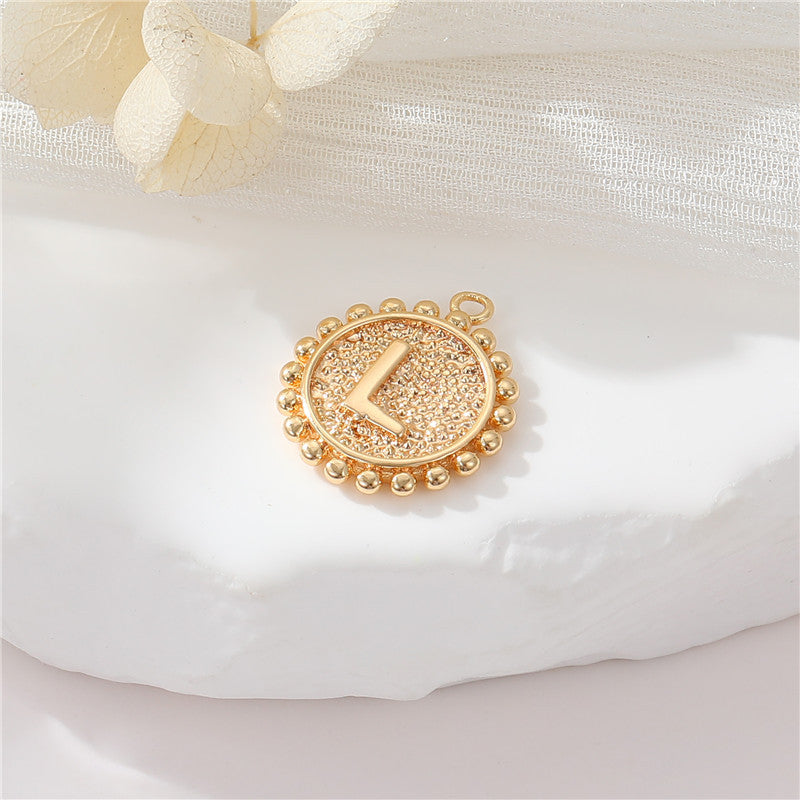 2 perles rondes à bord de pièce de monnaie initiale Alphabet AZ Charm Pendentif 14K GF