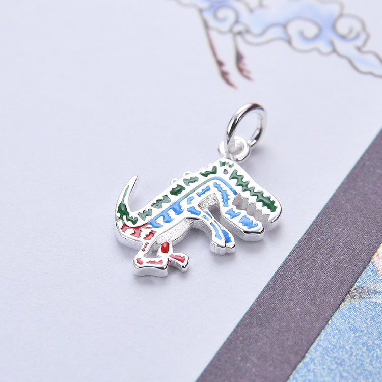 Pendentif à breloque en forme de dinosaure UFO NoLove Earth Cross arc-en-ciel en argent sterling S925