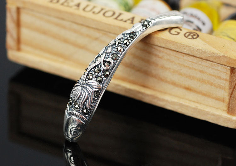 Sterling Silver Rhinestone Bent Fish Pipe Bead Spacer S925 Finding