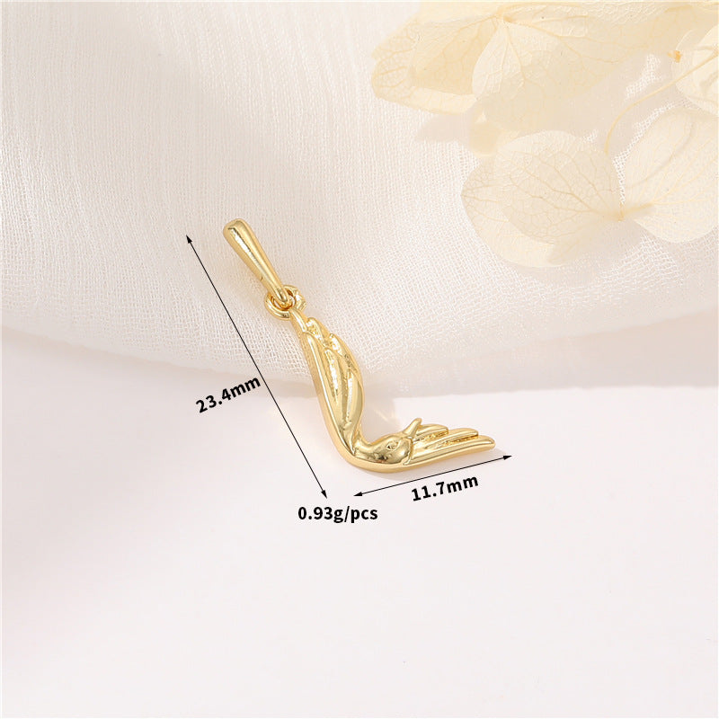 Pendentif à breloque AZ avec 2 ailes de cygne et initiales de l'alphabet 14K GF