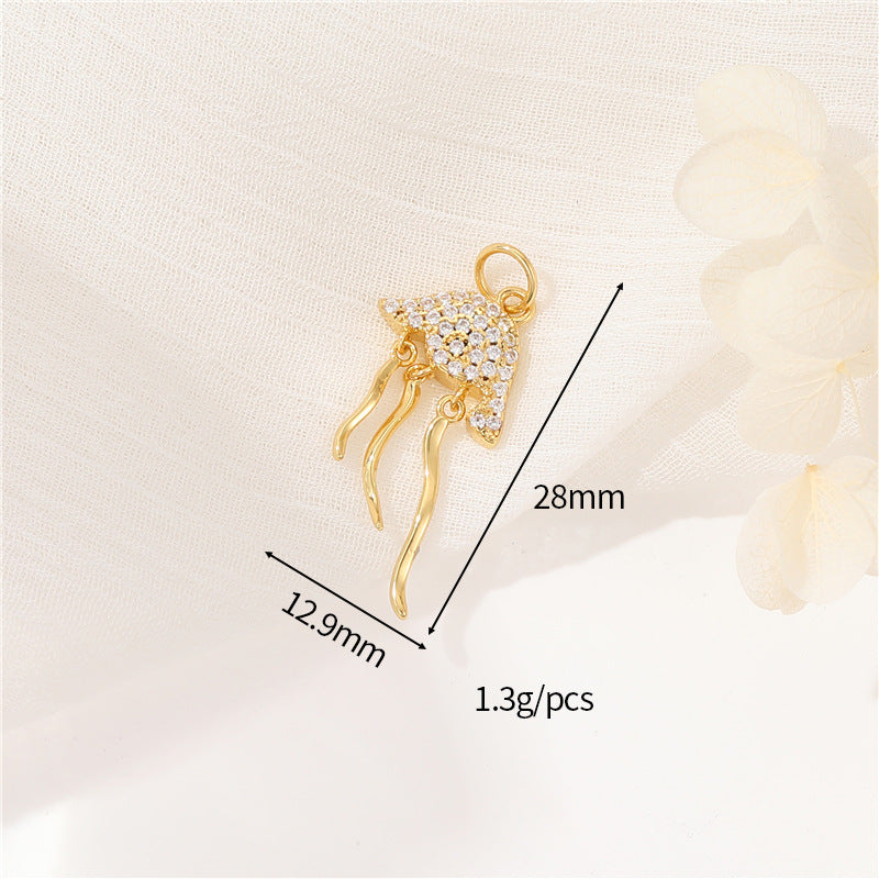 2 Whale Octopus Seahorse Shell Conch Starfish Coral Jellyfish Charm Pendant Rhinestone Embellished 14K GF