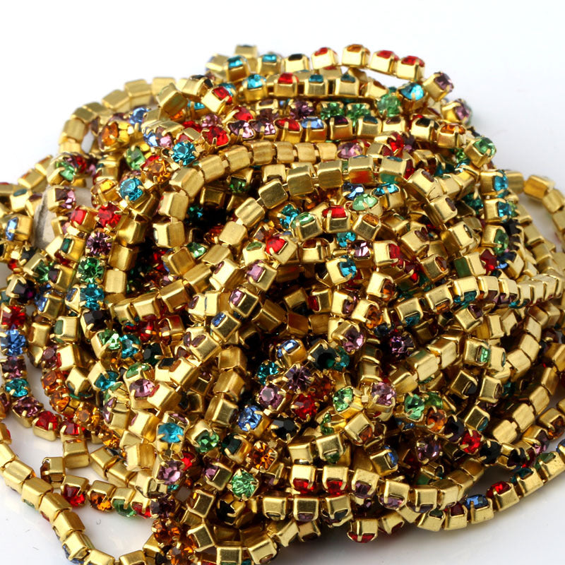 10 yd Colorful Rhinestone Cup Chain Gold Trim Metal Cup Close Chain Jewelry High Quality Wedding Veil Finding 2mm 2.5mm 2.8mm 3mm