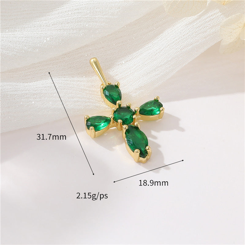 Pendentif à breloque 2 croix orné de strass 14K GF