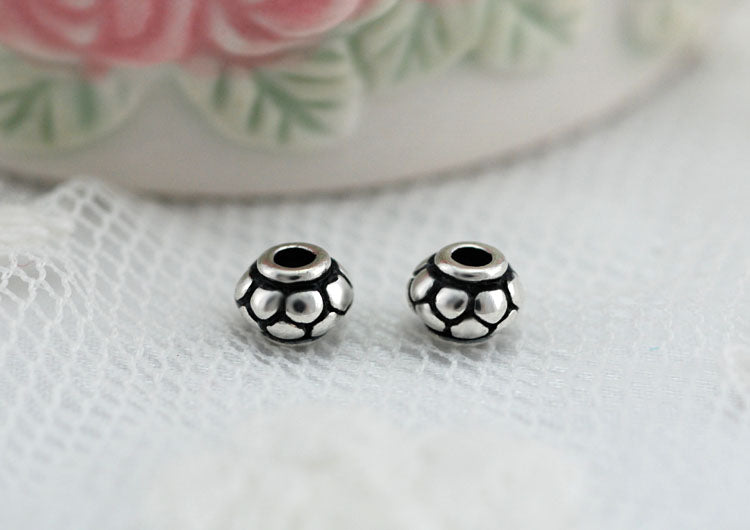 Sterling Silver Dragon Scale Flat Cylinder Rondelle Bead S925 Finding