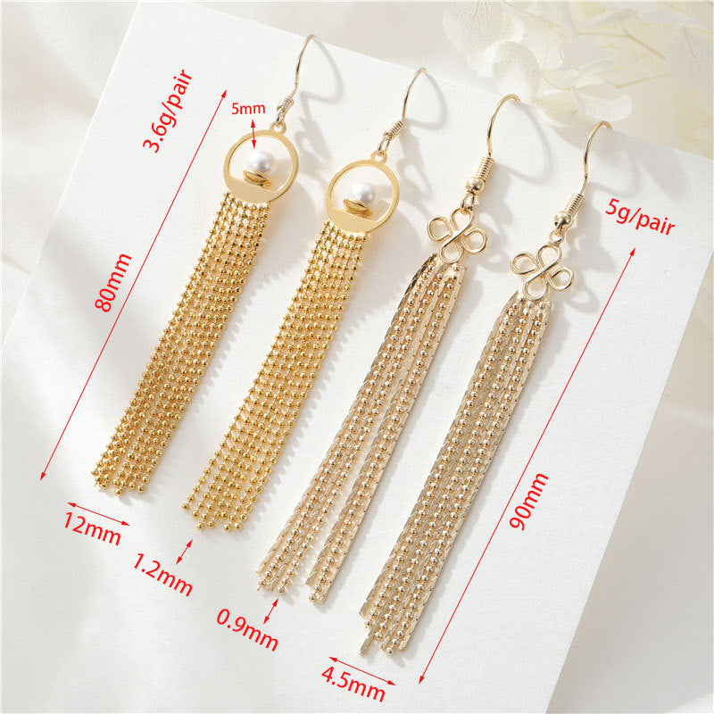 Boucles d'oreilles à crochet et pampilles à 4 chaînes de perles, 14 carats, GF