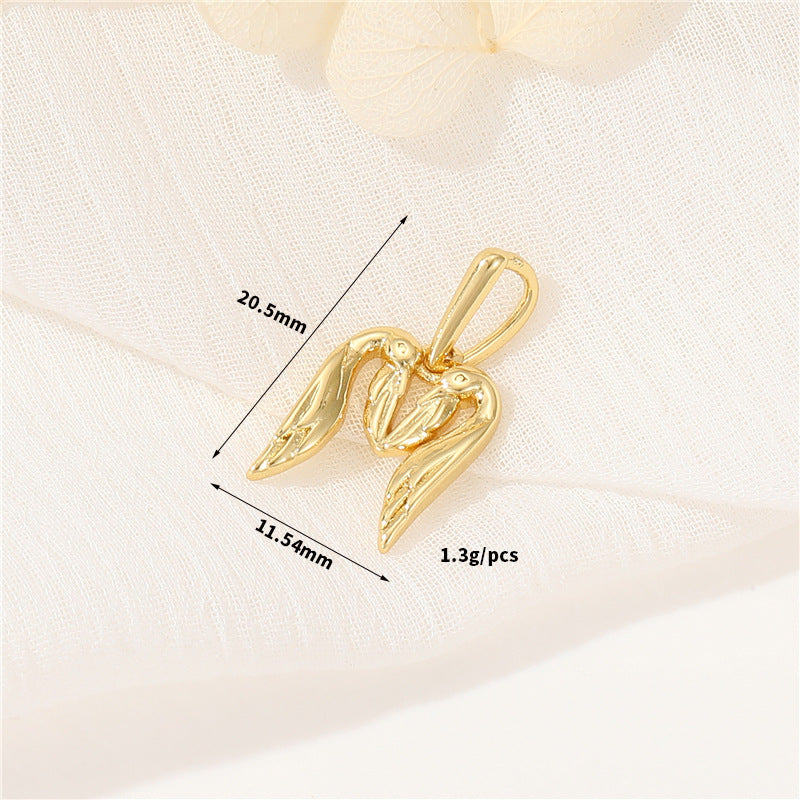 Pendentif à breloque AZ avec 2 ailes de cygne et initiales de l'alphabet 14K GF