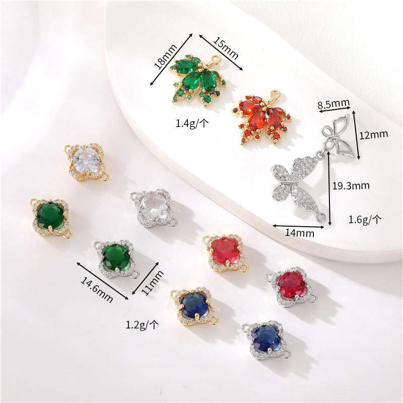 2 connecteurs de charme floral à double boucle ornés de strass 14K GF