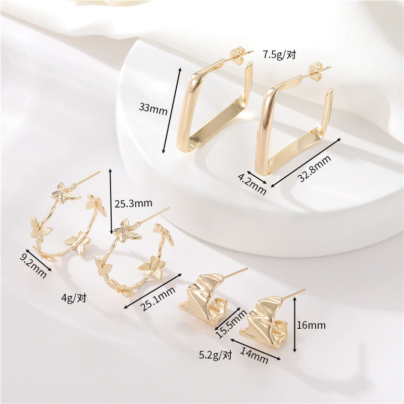 4 boucles d'oreilles rectangulaires papillon demi-cercle 14K GF Earing