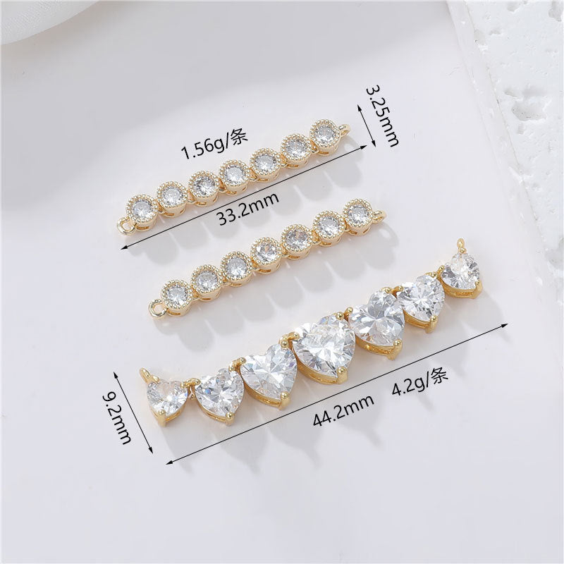 2 chaînes à griffes à double boucle, connecteur à maillons ronds en forme de cœur, strass embelli 14K GF