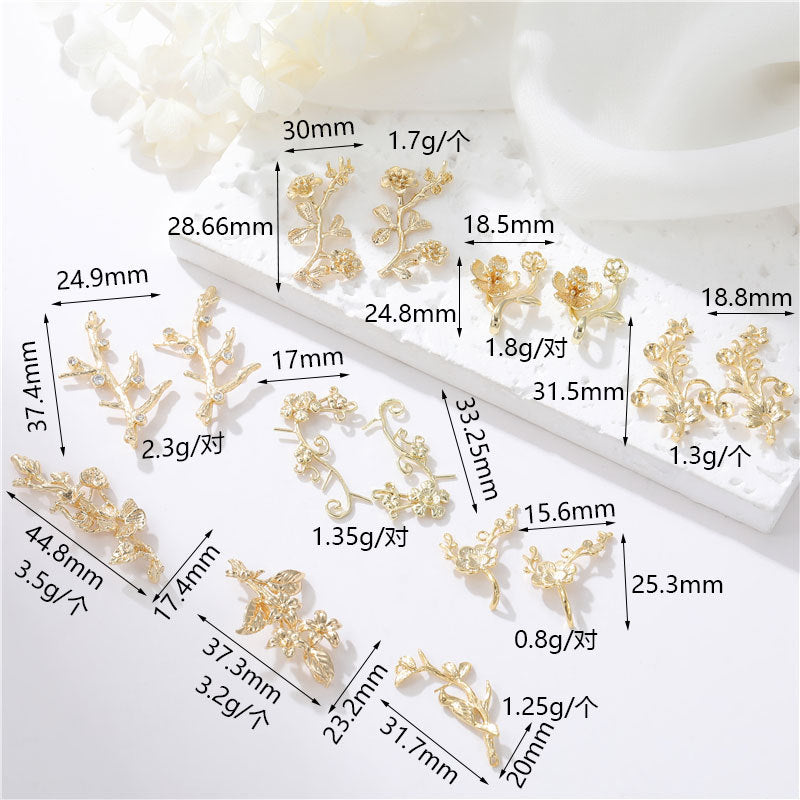 2 pendentif de charme de branche florale 14K GF perle semi-percée perle vierge