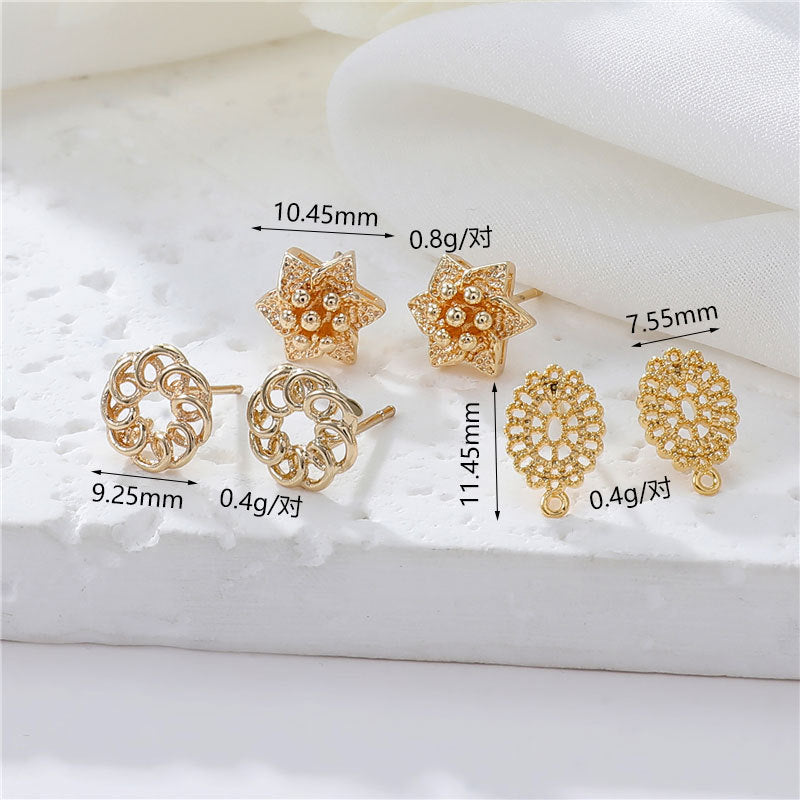 4 boucles d'oreilles à tige florales en cercle ovale avec boucle d'oreille 14K GF