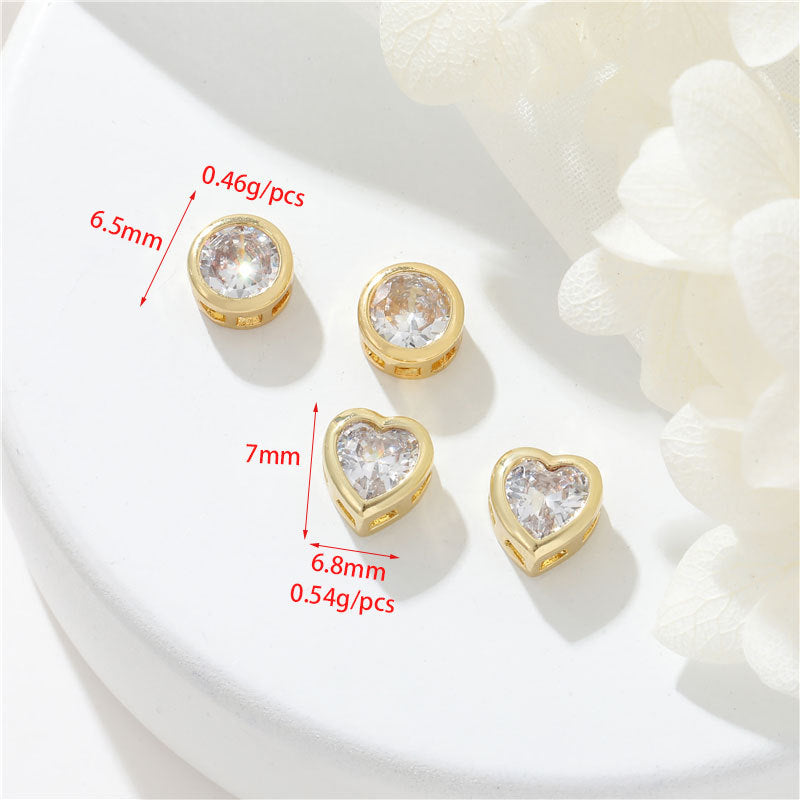 Perle ronde à 2 cœurs 14K GF, breloque strass embellie, entretoise de perles