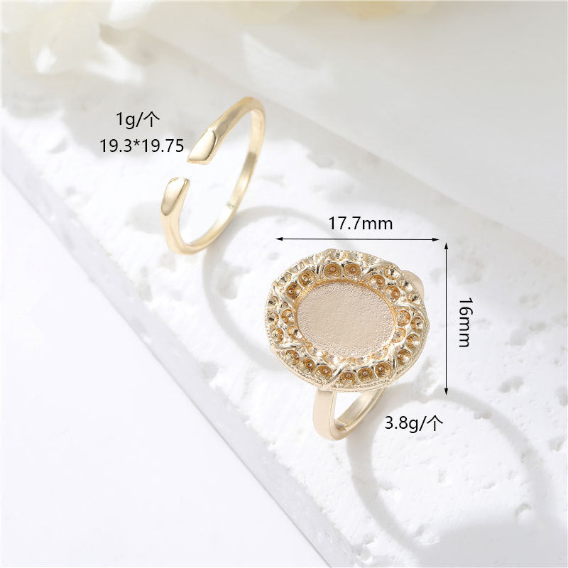 2 bagues de déclaration à cercle ouvert 14K GF 12mm, cabochon rond, réglage vierge