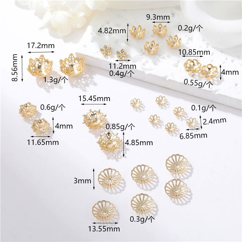 10 capuchons de perles florales, tasse 14K GF, entretoise de perles de charme