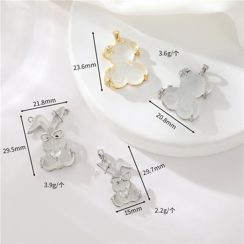 2 pendentif à breloque lapin ours strass incrusté 14K GF