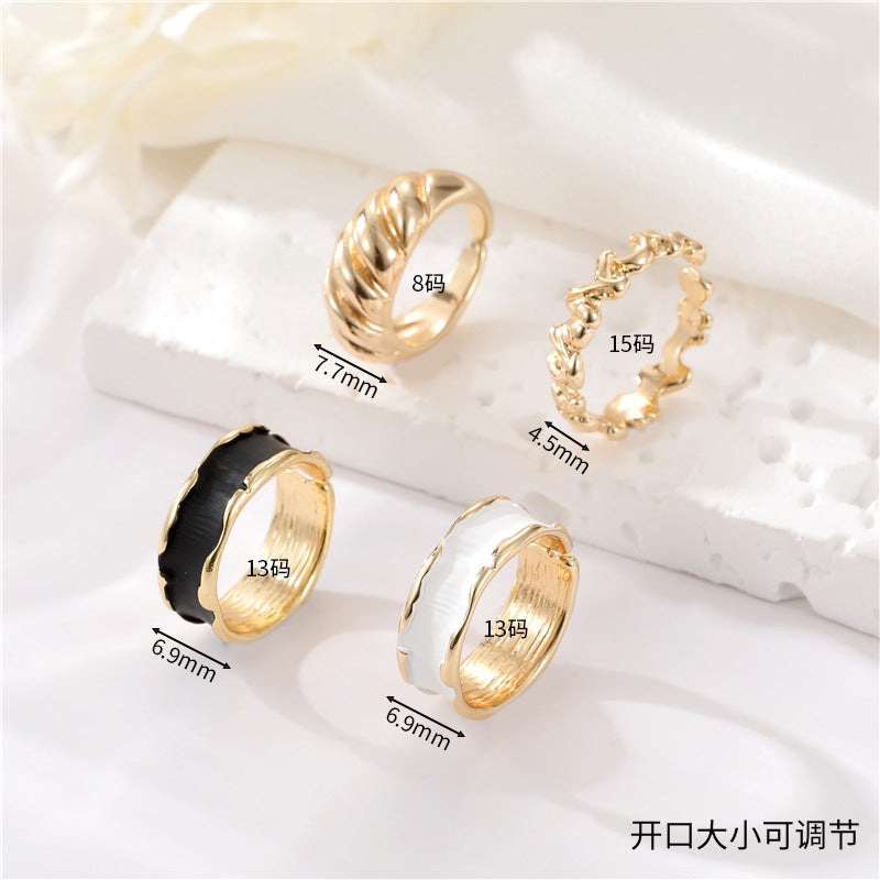 2 anneaux de déclaration noir blanc cercle ouvert émail époxy 14K GF