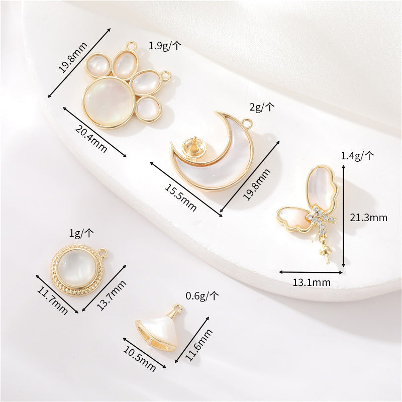 2 Lune Papillon Patte Charme Pendentif Résine Embellie 14K GF Perle Semi-Percée Perle Vierge