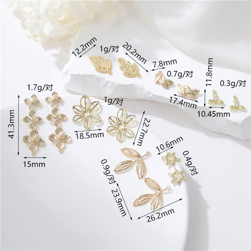 Pendentif à breloque 2 feuilles florales 14K GF
